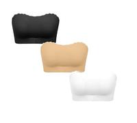 3 Pack Strapless Bras for Women Front Closure Non Wired Bandeau Bralettes Wireless Gathered Push Up Tube Tops Invisible Convertible Seamless Underwear Full Coverage Ladies Bras