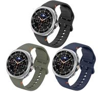 [3 Pack] Straps Compatible for Samsung Galaxy Watch 8 40mm 44mm/Galaxy Watch 8 Classic 46mm Bands, Soft Silicone Sport Replacement Straps Wristband for Women Men (Black+Army Green+Midnight Blue)