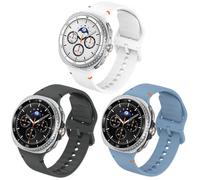 [3 Pack] Straps Compatible for Samsung Galaxy Watch 8 40mm 44mm/Galaxy Watch 8 Classic 46mm Bands, Soft Silicone Sport Replacement Straps Wristband for Women Men (White+Space Gray+Official Blue)