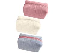 3 Pack Student Pencil Bag, Cream Pencil Case, Aesthetic Pe-ncil Case, 18x10x10cm, Big Capacity Cute Marker Holder, Portable Journaling Supplies Aesthetic Stationery Supply for Girls Adults