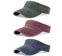 3 Pack Sun Visors for Women Men Cooling Lightweight Sports Sun Hats Adjustable Twill Cotton Run Visor, Green+wine Red+navy, One Size