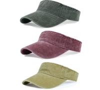 3 Pack Sun Visors for Women Men Cooling Lightweight Sports Sun Hats Adjustable Twill Cotton Run Visor, ArmyGreen+Khaki+WineRed, One Size