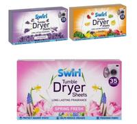 3 Pack Swi-rl Tumble Dryer Sheets (105 Total) - Fresh Fragrance - Anti-Static, Reduces Creases - Lavender, Tropical, Spring Scents - Laundry Softener Cloths