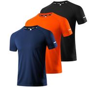 3 Pack T Shirts for Men, Moisture Wicking Dry-Fit Short Sleeve T-Shirts, Athletic Running Gym Workout Sports Tee Tops Black/Navy/Orange-3P10-L