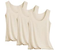 3-Pack Tank Top Women's Camisole & Vests Sleeveless Tops Summer Round Neck Tank Shirts Lightweight Cool Silk Undershirts Comfortable Sport Yoga Workout Tunic Cami Solid Strap Top Women's Tops, Beige 1