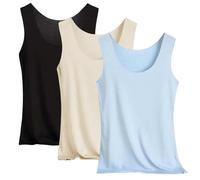 3-Pack Tank Top Women's Camisole & Vests Sleeveless Tops Summer Round Neck Tank Shirts Lightweight Cool Silk Undershirts Comfortable Sport Yoga Workout Tunic Cami Solid Strap Top Women's Tops, Blue 3