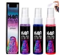 3 Pack Temporary Hair Dye Spray - Red Blue Purple Coloured Hair Spray Wash Out - Plant-Based Instant Hair Styling Foam for Halloween, Party, Cosplay, Costume - One Day Vibrant Colour