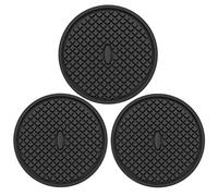 3 Pack Thickened Black Silicone Coasters with Deep Tray Grooved Design - Washable, Heat Resistant, Non-Slip for Coffee Table, Wooden Desk, Kitchen Bar