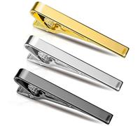 3 Pack Tie Clip Set for Men, Classic Tie Pins for Men in Gold, Silver & Black Tie Clip, Long Style Necktie Bar for Business, Wedding, Anniversary & Daily Wear