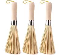 3 Pack Traditional Natural Bamboo Wok Brushes, Kitchen Cleaning Brush, Bamboo Kitchen Pan Brush, for Cleaning Dishes, Cast Iron Pots, Pans, Vegetables and Sink,Vegetable Brush