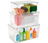 3 Pack Trash Bag Organizer Under Sink, Stackable Plastic Garbage Bags Holder with Lid, Trash Bag Dispenser Roll Storage for Kitchen, Pantry & Laundry Room Organization