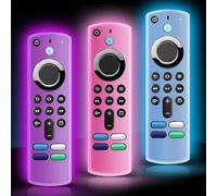 3 Pack TV Remote Cover Case, Anti Slip Silicone Protective Case Glow in The Dark with Lanyard(Blue & Pink & Purple)