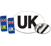 3 Pack UK Magnetic Car Badge and UK Number Plate Stickers - GB Stickers for Europe - Weatherproof Vinyl - Legal Size Magnet and Self-Adhesive Decals for Car Travel