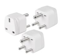 3-Pack UK to India Plug Adapter, VSEER India Power Converter Grounded Universal Travel Adapter 3 Pin India International Type D Plug (White)