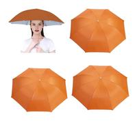 3 Pack Umbrella Hat, Sports Head Umbrella Hats for Adult Women, 26" Diameter Folding Waterproof Rainbow Fishing Headwear for Outdoor Party Beach Hiking (Orange)