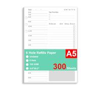 (3 Pack) Undated Daily Planner Refill - A5 Planner Inserts, 300 Sheets/600 Pages, 6 Hole Refills Paper, Planners Refills for Filofax, College Ruled, 5.8 X 8.26 Inch, 6-Hole Punched, 100gsm