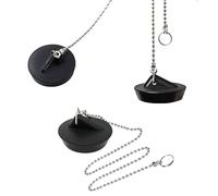 3 Pack Universal Rubber Bath Sink Plug,Bath Plug and Chain Kitchen Bath Sink Drain Stopper Plug for Kitchen, Bathroom, 40cm Stainless Ball Chain with Hook for Kitchen Bath Sink Drain Stopper