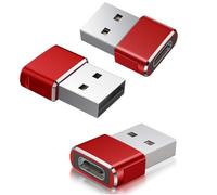 3-Pack USB-C Female to USB-A Male Adapter - Type C to USB Converter for Apple Watch, iPhone, AirPods, Samsung Galaxy, iPad Air & Mini - Red