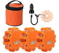 3 Pack USB Rechargeable LED Road Flares Emergency Lights, Roadside Warning Car Safety Beacon Flashing Disc Beacon Flashing Flare Kit, for Traffic accidents, Breakdowns, Road & Water Hazards