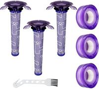 3 Pack V8 Filter for Dyson, Replacement for V8 Absolute Animal, SV10, SV11, SV25, SV37, 3 Post Motor HEPA Filters, 3 Star Pre Filter and 1 Cleaning Brush, Part # 965661-05 & 967478-05