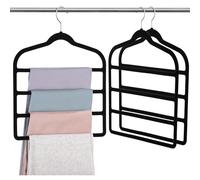 3 Pack Velvet Trouser Hangers - 4-Layer Space Saving, Non Slip for Jeans, Trousers, Leggings, Tie, Scarf and Towel - Multi Layer Pants Hanger for Clothes - Small Wardrobe Friendly