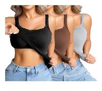3 Pack Vest Top with Built in Bra UK, Lace Trim Sleeveless Camisole, Lightweight Sleeveless Stretch Comfort Cami Tops for Summer Daily Wear, Workouts and Casual Layering