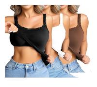3 Pack Vest Top with Built in Bra UK, Lace Trim Sleeveless Camisole, Lightweight Sleeveless Stretch Comfort Cami Tops for Summer Daily Wear, Workouts and Casual Layering