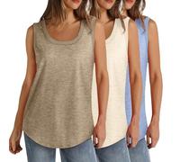 3 Pack Vest Tops Women UK Loose Fit Sleeveless Tank Tops Cotton T Shirt Cotton Tops Ladies Scoop Neck Tops Loose Fit Curve Hem T Shirt Casual Tee Shirts Ladies Swing Tank Tops UK Size 8-22