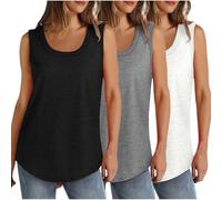 3 Pack Vest Tops Women UK Loose Fit Sleeveless Tank Tops Cotton T Shirt Cotton Tops Ladies Scoop Neck Tops Loose Fit Curve Hem T Shirt Casual Tee Shirts Ladies Swing Tank Tops UK Size 8-22