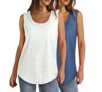 3 Pack Vest Tops Women UK Loose Fit Sleeveless Tank Tops Cotton T Shirt Cotton Tops Ladies Scoop Neck Tops Loose Fit Curve Hem T Shirt Casual Tee Shirts Ladies Swing Tank Tops UK Size 8-22