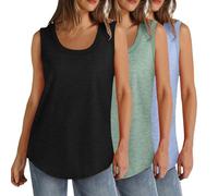 3 Pack Vest Tops Women UK Loose Fit Sleeveless Tank Tops Cotton T Shirt Cotton Tops Ladies Scoop Neck Tops Loose Fit Curve Hem T Shirt Casual Tee Shirts Ladies Swing Tank Tops UK Size 8-22