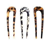 3 Pack Vintage-Style Hair Forks - Tortoiseshell Acetate U-Pins for Updos & Chignons, French Twist Hairpins with Dual Prongs for Secure Hold (Classic Design)