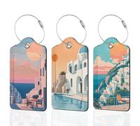 3 Pack Vintage Sunset Light Luggage Tags for Suitcases,Sunset Seaside Town Leather Baggage Suitcases Tag Name ID Label Privacy Cover Travel Bag Tags for Women Men Boys Girls