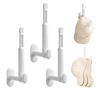 3-Pack Wall-Mounted Hat Rack, L-Shaped White Plastic Storage Rack, Retractable, Self-Adhesive Punch-Free, Storage Baseball Caps, Towels, Toilet Paper Rolls, Suitable for Bathroom, Kitchen, Entryway