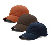 3 Pack Washed Plain Vintage Baseball Cap Cotton Adjustable Twill Bulk Low Profile Classic Dad Hat for Men/Women, Dark Blue+brown+orange, M/L
