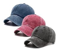 3 Pack Washed Plain Vintage Baseball Cap Cotton Adjustable Twill Bulk Low Profile Classic Dad Hat for Men/Women, Burgundy+black+navy Blue, M/L