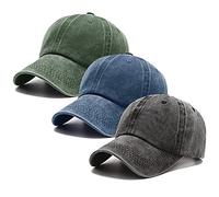 3 Pack Washed Plain Vintage Baseball Cap Cotton Adjustable Twill Bulk Low Profile Classic Dad Hat for Men/Women, Dark Green+black+navy Blue, M/L