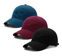 3 Pack Washed Plain Vintage Baseball Cap Cotton Adjustable Twill Bulk Low Profile Classic Dad Hat for Men/Women, Black+blue+burgundy, M/L