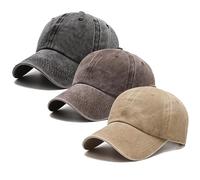 3 Pack Washed Plain Vintage Baseball Cap Cotton Adjustable Twill Bulk Low Profile Classic Dad Hat for Men/Women, Black+brown+khaki, M/L