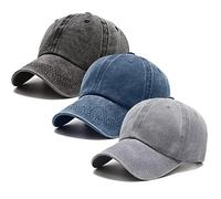3 Pack Washed Plain Vintage Baseball Cap Cotton Adjustable Twill Bulk Low Profile Classic Dad Hat for Men/Women, Grey+black+navy Blue, M/L