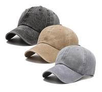 3 Pack Washed Plain Vintage Baseball Cap Cotton Adjustable Twill Bulk Low Profile Classic Dad Hat for Men/Women, Grey+black+khaki, M/L