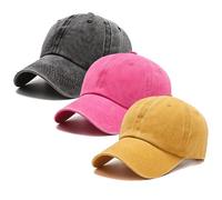 3 Pack Washed Plain Vintage Baseball Cap Cotton Adjustable Twill Bulk Low Profile Classic Dad Hat for Men/Women, Black+yellow+hot Pink, M/L