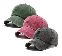 3 Pack Washed Plain Vintage Baseball Cap Cotton Adjustable Twill Bulk Low Profile Classic Dad Hat for Men/Women, Burgundy+black+dark Green, M/L