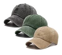 3 Pack Washed Plain Vintage Baseball Cap Cotton Adjustable Twill Bulk Low Profile Classic Dad Hat for Men/Women, Dark Green+black+khaki, M/L