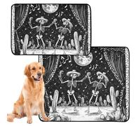 3 Pack Water Absorbing Mat for Dog Bowl Muddy Mats for Dogs Washable Anti Slip Rug for Lawn 20x24in Dancing Skeletons Under Moonlight