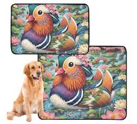 3 Pack Water Absorbing Mat for Dog Bowl Washable Pee Pads for Dogs Anti Slip Floor Mat for Outdoor 20x24in Mandarin Duck Water Lily Pond Collage