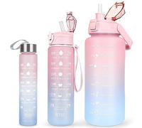 3 Pack Water Bottles,2L+700ML+300ML Water Bottle,Motivational,Leakproof,Dishwasher Safe,Running Sport Water Bottle (Pink & Blue)