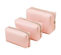 3-Pack Waterproof Makeup Bag Set for Women PU Leather Travel Toiletry Organizer with Zipper Portable Cosmetic Pouches (Pink)
