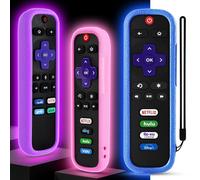 3 Pack Wevove Remote Case for Roku, Cover Compatible with TCL Roku Smart TV Steaming Stick Remote, Roko TV Remote Cover Silicone Protective Controller Universal Sleeve (Glow Blue&Pink&Purple)