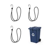 3 Pack Wheelie Bin Lock Bungee Straps,Adjustable Heavy Duty Black Rubber Cords with Metal Hooks,Lid Latch Securing Clips for Garbage Can UK,No Drilling Expandable Band Holder for Van Car Luggage Strap